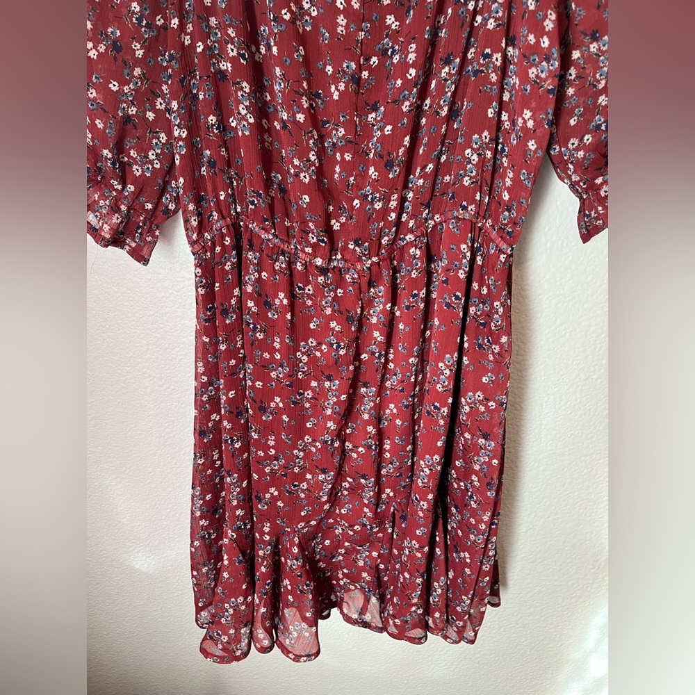 Trixxi Cottage Core Floral Clay Red Balloon Sleeve Mini Dress XL NWOT - Picture 12 of 14
